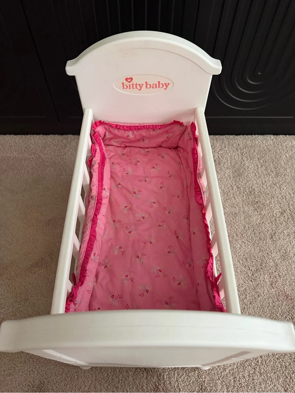 American Girl Bitty Baby Crib Bed storage Drawer Bumper mattress pink